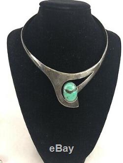 Vintage Navajo Sterling Silver Genuine Turquoise Choker Collar Necklace T6