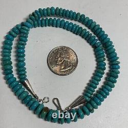 Vintage Navajo Sterling Silver Graduated Turquoise Disc Beads Necklace 18.25