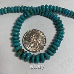 Vintage Navajo Sterling Silver Graduated Turquoise Disc Beads Necklace 18.25