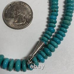 Vintage Navajo Sterling Silver Graduated Turquoise Disc Beads Necklace 18.25