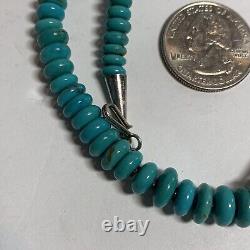 Vintage Navajo Sterling Silver Graduated Turquoise Disc Beads Necklace 18.25