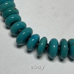 Vintage Navajo Sterling Silver Graduated Turquoise Disc Beads Necklace 18.25