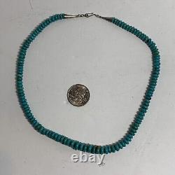 Vintage Navajo Sterling Silver Graduated Turquoise Disc Beads Necklace 18.25