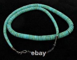 Vintage Navajo Sterling Silver Graduated Turquoise Heishi Disc Beads Necklace