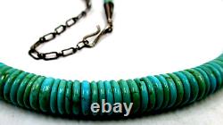 Vintage Navajo Sterling Silver Graduated Turquoise Heishi Disc Beads Necklace