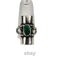 Vintage Navajo Sterling Silver Green Handmade Turquoise Ring Size 8