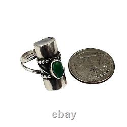 Vintage Navajo Sterling Silver Green Handmade Turquoise Ring Size 8