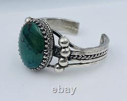 Vintage Navajo Sterling Silver Green Turquoise Cuff Bracelet