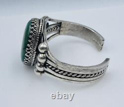 Vintage Navajo Sterling Silver Green Turquoise Cuff Bracelet
