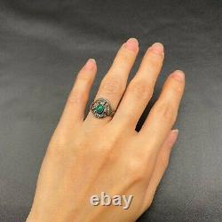 Vintage Navajo Sterling Silver Hand Stamped Thunderbird Turquoise Ring Size 5.5