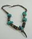 Vintage Navajo Sterling Silver Heishi Bead Turquoise 17 Necklace with Bear Claw