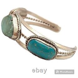 Vintage Navajo Sterling Silver High Grade Carico Lake Turquoise Cuff Bracelet