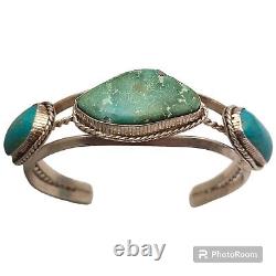 Vintage Navajo Sterling Silver High Grade Carico Lake Turquoise Cuff Bracelet