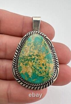 Vintage Navajo Sterling Silver High Grade Royston Turquoise Stamped Pendant 2