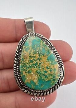 Vintage Navajo Sterling Silver High Grade Royston Turquoise Stamped Pendant 2