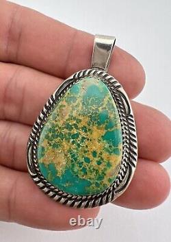 Vintage Navajo Sterling Silver High Grade Royston Turquoise Stamped Pendant 2