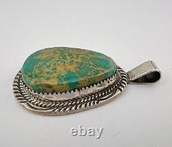 Vintage Navajo Sterling Silver High Grade Royston Turquoise Stamped Pendant 2