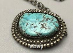 Vintage Navajo Sterling Silver & High Grade Turquoise Native American Necklace