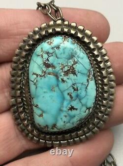 Vintage Navajo Sterling Silver & High Grade Turquoise Native American Necklace