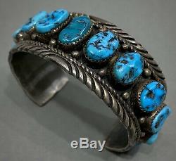 Vintage Navajo Sterling Silver Kingman Turquoise Cuff Bracelet