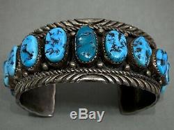 Vintage Navajo Sterling Silver Kingman Turquoise Cuff Bracelet