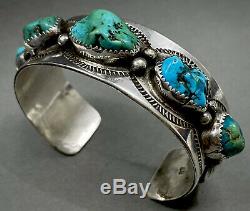 Vintage Navajo Sterling Silver Kingman Turquoise Cuff Bracelet