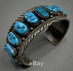 Vintage Navajo Sterling Silver Kingman Turquoise Cuff Bracelet