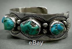 Vintage Navajo Sterling Silver Kingman Turquoise Cuff Bracelet