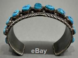 Vintage Navajo Sterling Silver Kingman Turquoise Cuff Bracelet