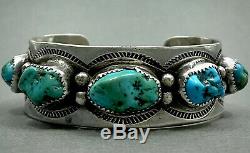 Vintage Navajo Sterling Silver Kingman Turquoise Cuff Bracelet