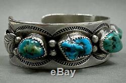 Vintage Navajo Sterling Silver Kingman Turquoise Cuff Bracelet