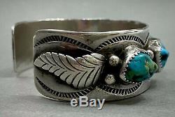 Vintage Navajo Sterling Silver Kingman Turquoise Cuff Bracelet