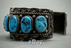 Vintage Navajo Sterling Silver Kingman Turquoise Cuff Bracelet