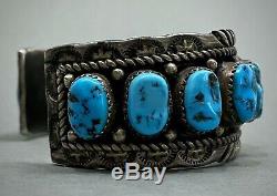 Vintage Navajo Sterling Silver Kingman Turquoise Cuff Bracelet