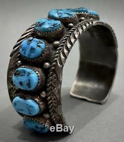 Vintage Navajo Sterling Silver Kingman Turquoise Cuff Bracelet