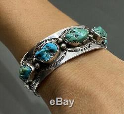 Vintage Navajo Sterling Silver Kingman Turquoise Cuff Bracelet