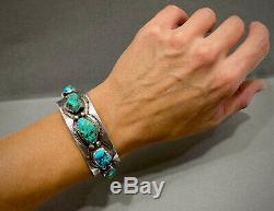 Vintage Navajo Sterling Silver Kingman Turquoise Cuff Bracelet