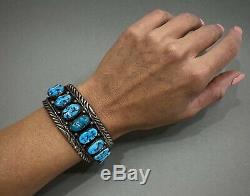 Vintage Navajo Sterling Silver Kingman Turquoise Cuff Bracelet