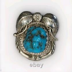 Vintage Navajo Sterling Silver Kingman Turquoise Ring Size 7.75, Signed DL