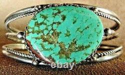 Vintage Navajo Sterling Silver Large Beautiful Kingman Turquoise Cuff Bracelet