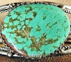 Vintage Navajo Sterling Silver Large Beautiful Kingman Turquoise Cuff Bracelet