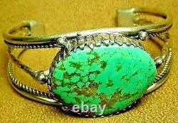 Vintage Navajo Sterling Silver Large Beautiful Kingman Turquoise Cuff Bracelet
