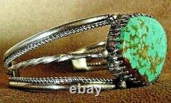 Vintage Navajo Sterling Silver Large Beautiful Kingman Turquoise Cuff Bracelet