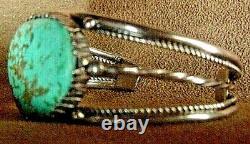 Vintage Navajo Sterling Silver Large Beautiful Kingman Turquoise Cuff Bracelet