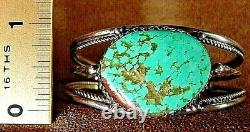 Vintage Navajo Sterling Silver Large Beautiful Kingman Turquoise Cuff Bracelet