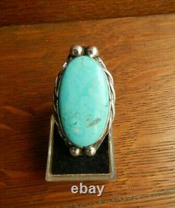 Vintage Navajo Sterling Silver Large Blue Turquoise Ring Size 8.5