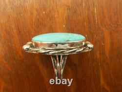 Vintage Navajo Sterling Silver Large Blue Turquoise Ring Size 8.5