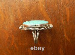 Vintage Navajo Sterling Silver Large Blue Turquoise Ring Size 8.5