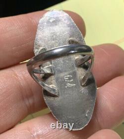 Vintage Navajo Sterling Silver & Lone Mountain Turquoise Long Finger Ring Size 7