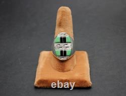 Vintage Navajo Sterling Silver Mens Turquoise & Onyx Ring Size 12.5